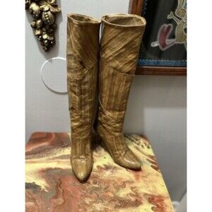 Vintage Saffron Eel Skin Boots Tan Handmade In Spain  Pullon Mid Heel Women’s 5